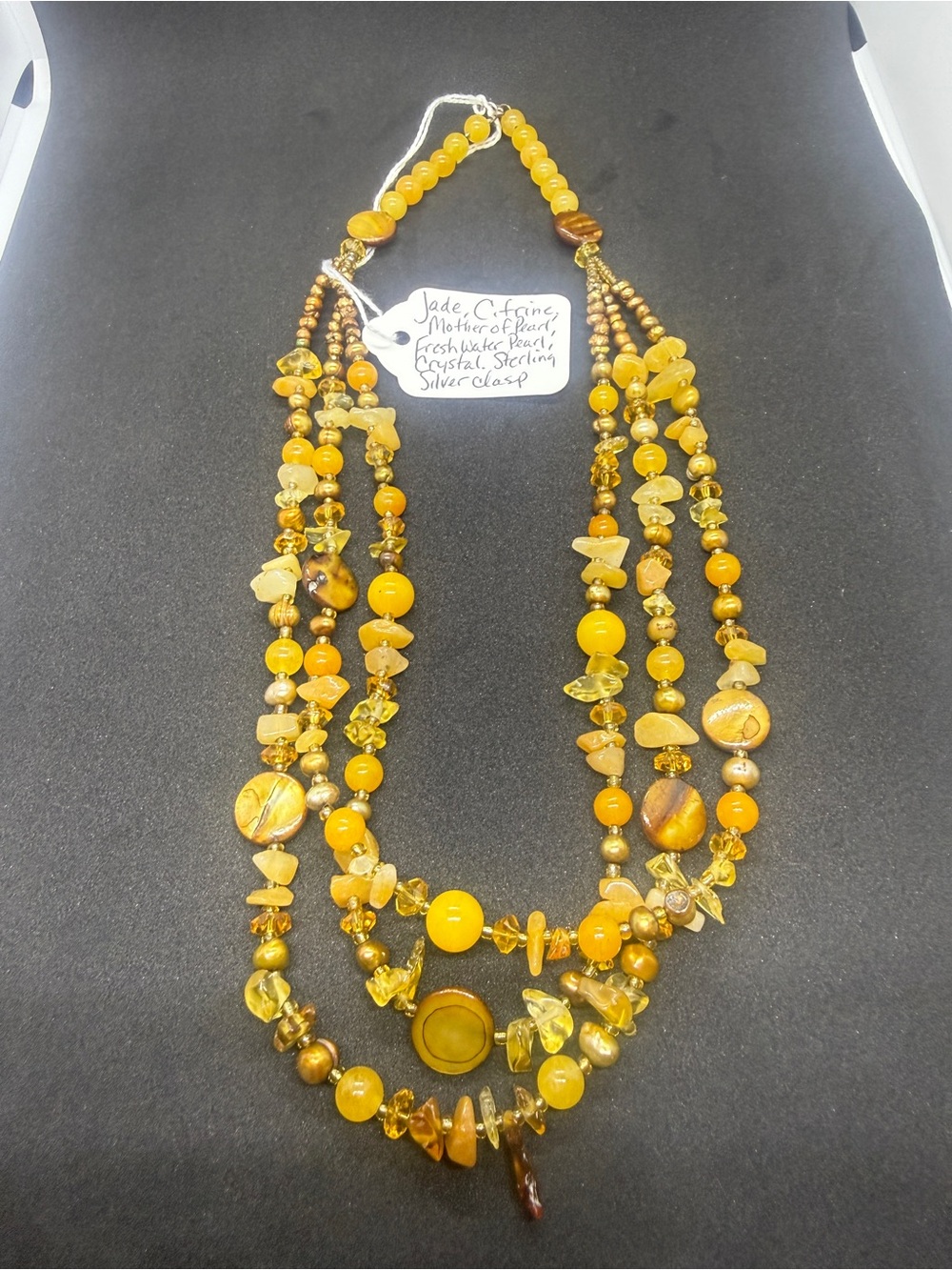 Handcrafted Yellow Multi-Strand Genuine Gemstone Necklace - Unbranded